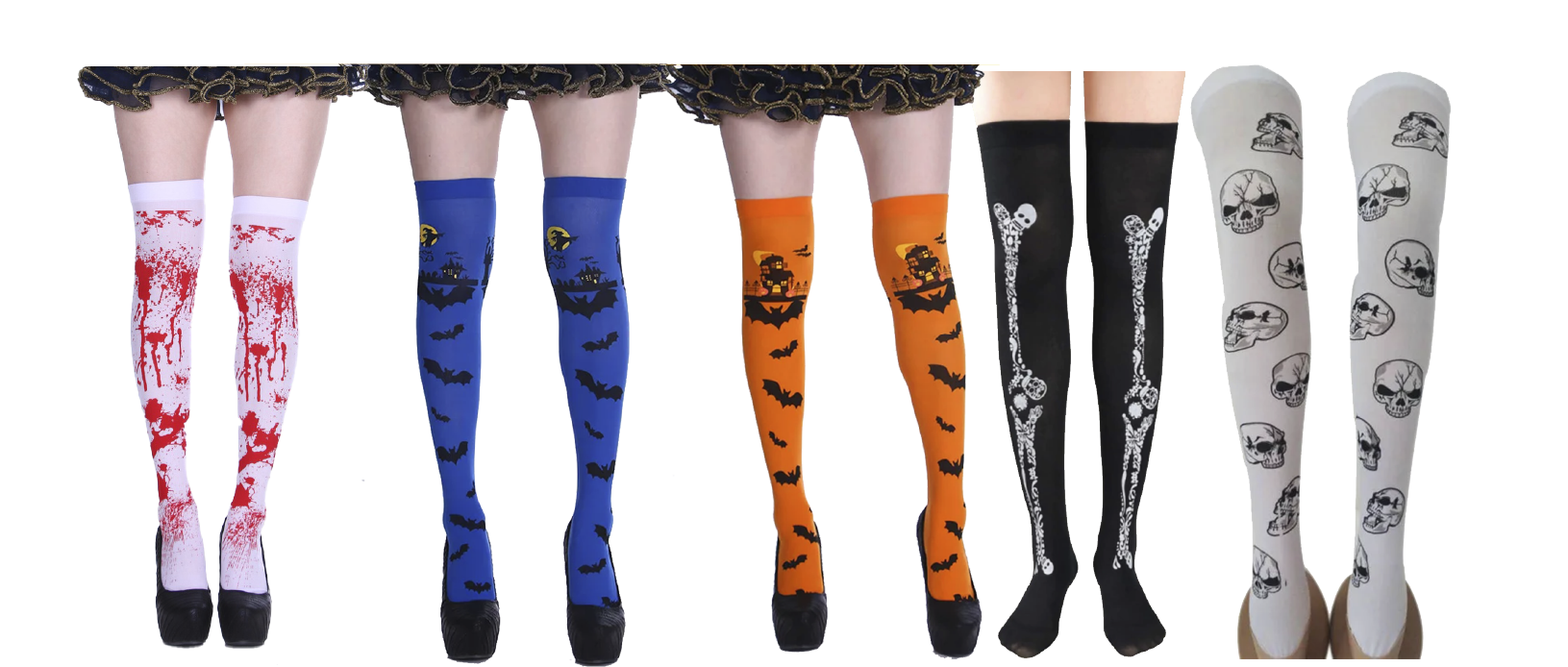 Meia Longa - Sangue - Azul c/ Morcego - Laranja c/ Morcego - Osso - Caveira