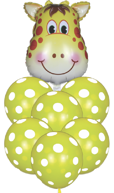 Buquê Metalizado Animais - 7 Peças - Flutua c/ Gás Hélio - Girafa