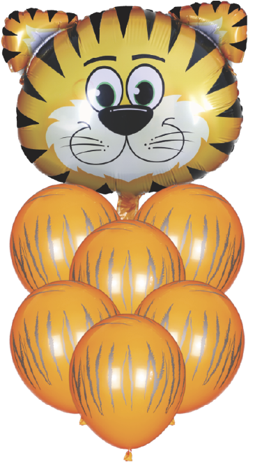Buquê Metalizado Animais - 7 Peças - Flutua c/ Gás Hélio -  Tigre