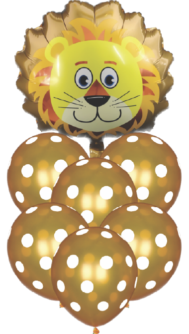 Buquê Metalizado Animais - 7 Peças - Flutua c/ Gás Hélio -  Leão