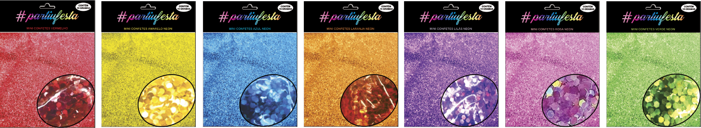Mini Confete 1mm com 15gr - Vermelho - Amarelo - Azul - Laranja - Lilas - Rosa - Verde (Neon)
